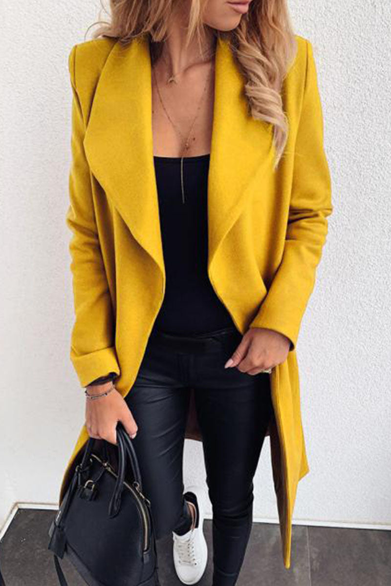 Cárdigan clásico liso, elegante y a la moda, con cuello vuelto (sin cinturón)