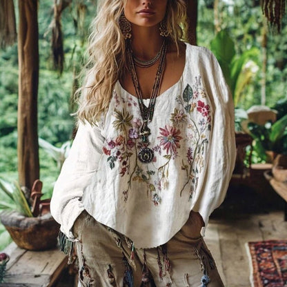 Blusa vintage con impresión floral