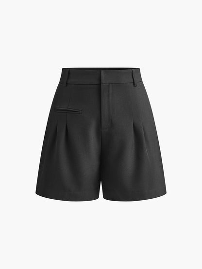 Shorts a medida para mujer - Cintura alta - Pliegues delanteros - Corte holgado - Ropa informal