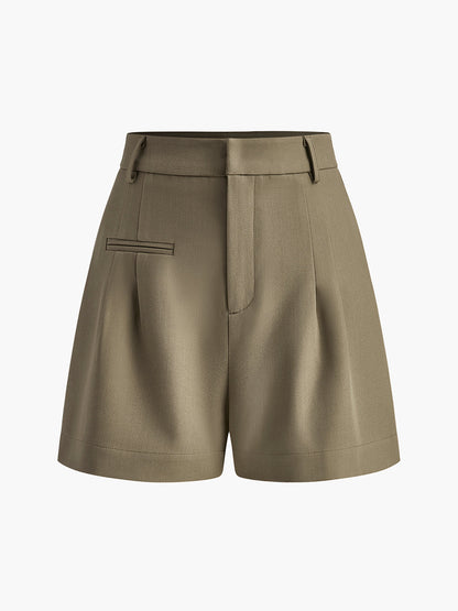 Shorts a medida para mujer - Cintura alta - Pliegues delanteros - Corte holgado - Ropa informal