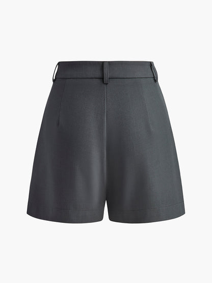 Shorts a medida para mujer - Cintura alta - Pliegues delanteros - Corte holgado - Ropa informal