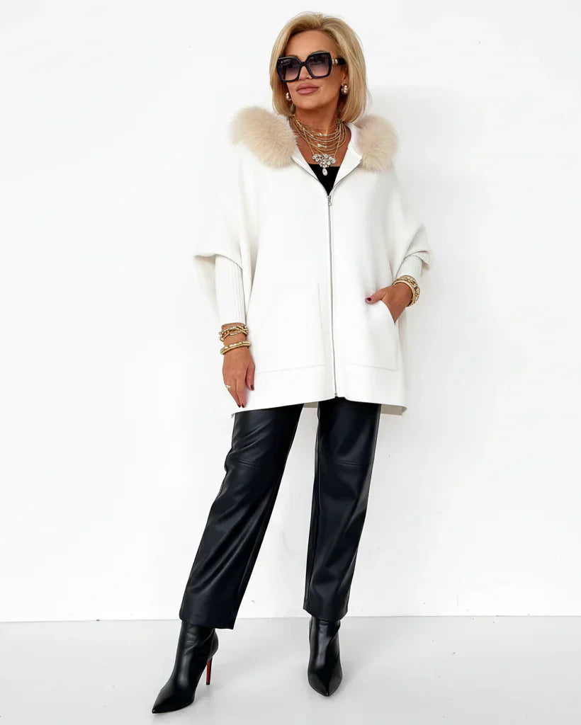 ELEN| Elegante chaqueta de mujer con cuello de piel