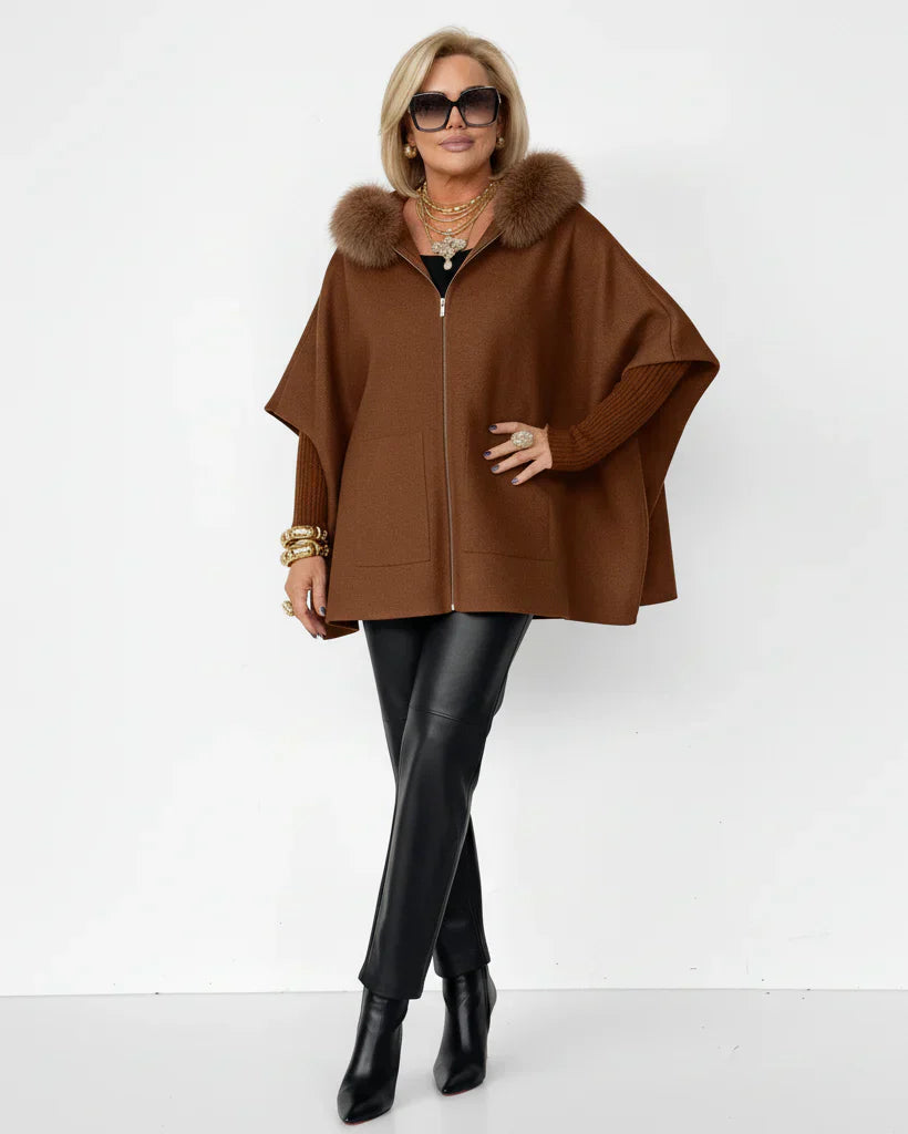 ELEN| Elegante chaqueta de mujer con cuello de piel