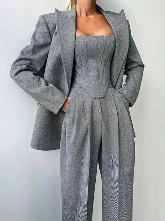 LINA- Conjunto Elegante 3 piezas( pantalón, top y blazer) para mujer