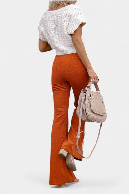 CLARA| Pantalones de Terciopelo de Pierna Ancha de Cintura Alta