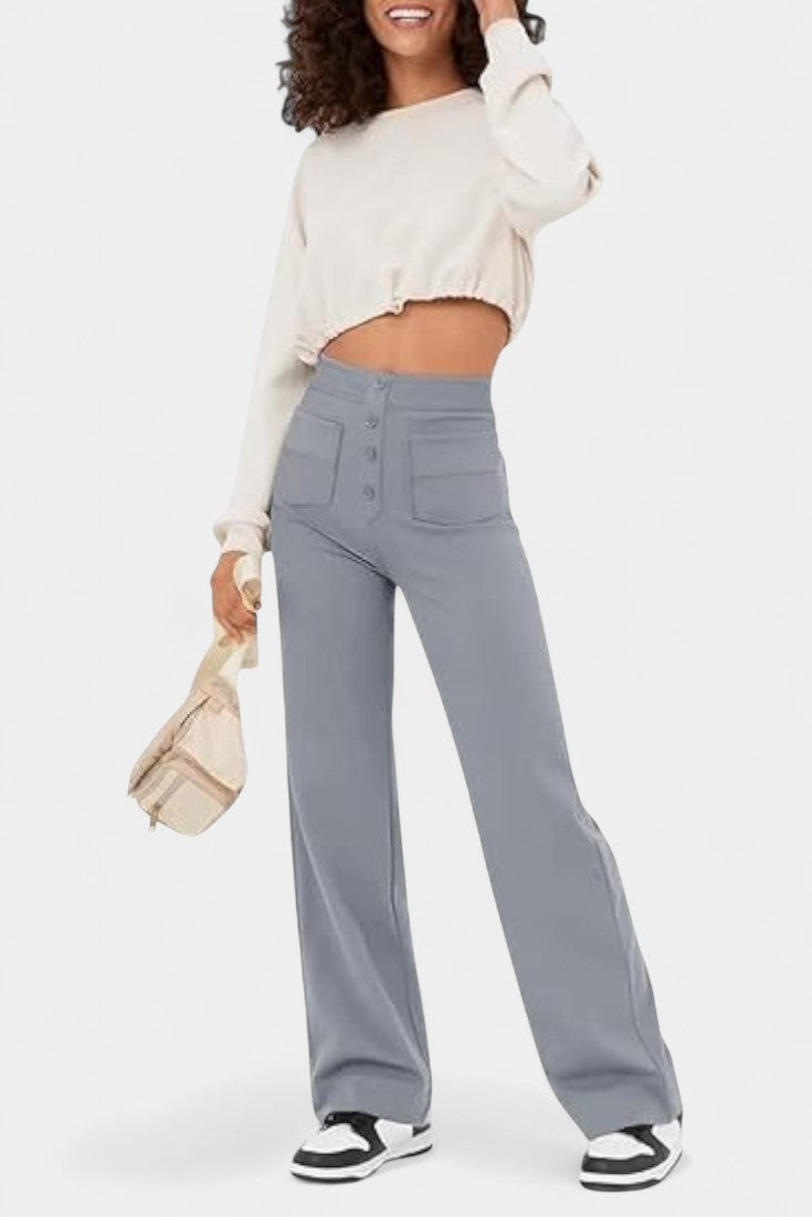 NURIA| Pantalones Rectos de Cintura Alta y Elasticidad